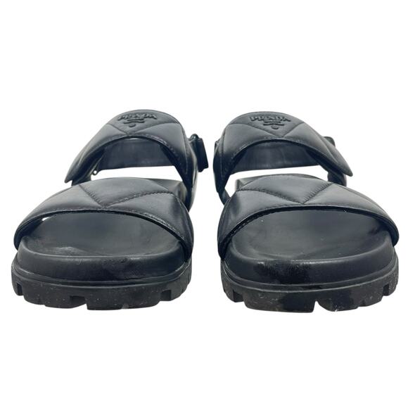Prada Calzature Donna Logo 20mm Dad Sandal Black Nappa Leather Size 37 - Picture 5 of 15